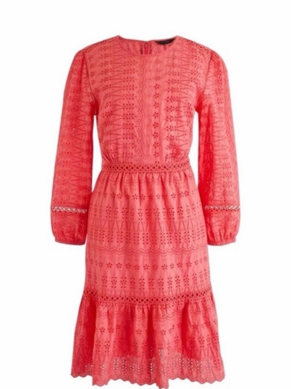 NWOT JCrew Coral Eyelet Long-Sleeve Dress with lining
